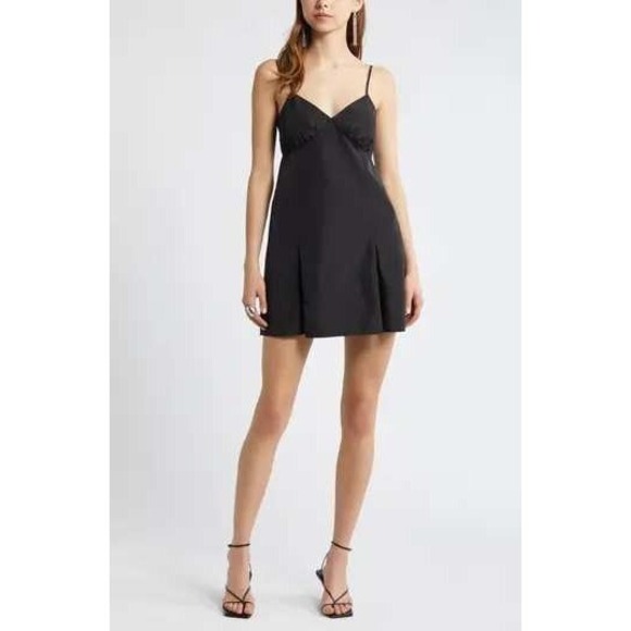 Open‎ Edit Taffeta Pleated Sleeveless Minidress Sleeveless Slit Black XXS - Picture 2 of 7